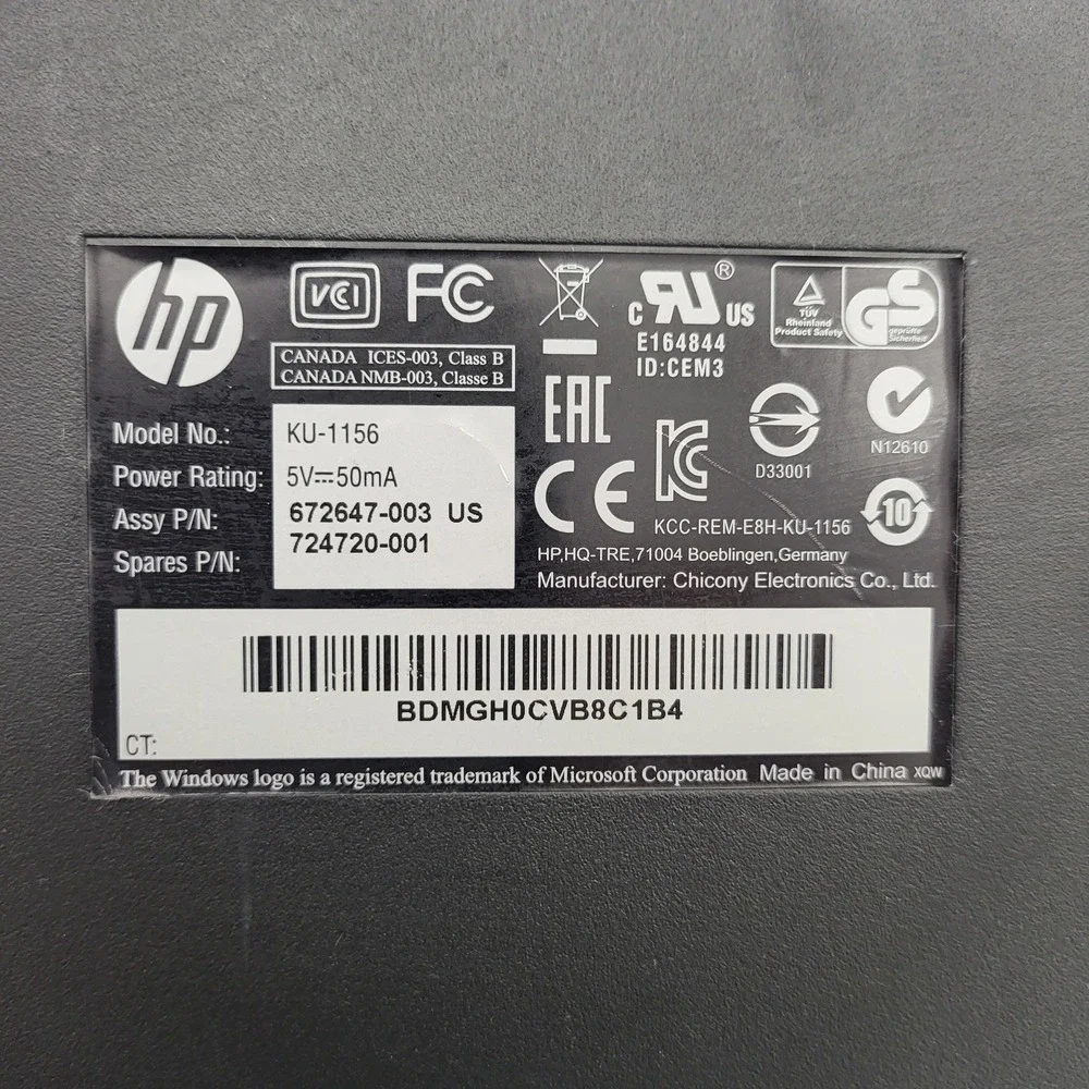 HP KU‎ 1156 Wired USB Keyboard Black Full Size Standard Layout 